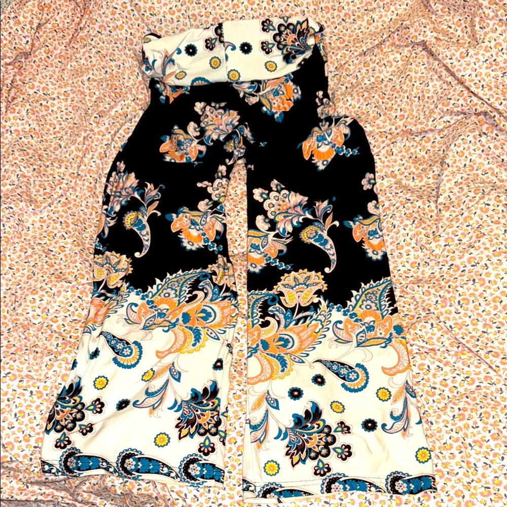 White Mark Multicolor Floral Paisley Wide Leg Pants